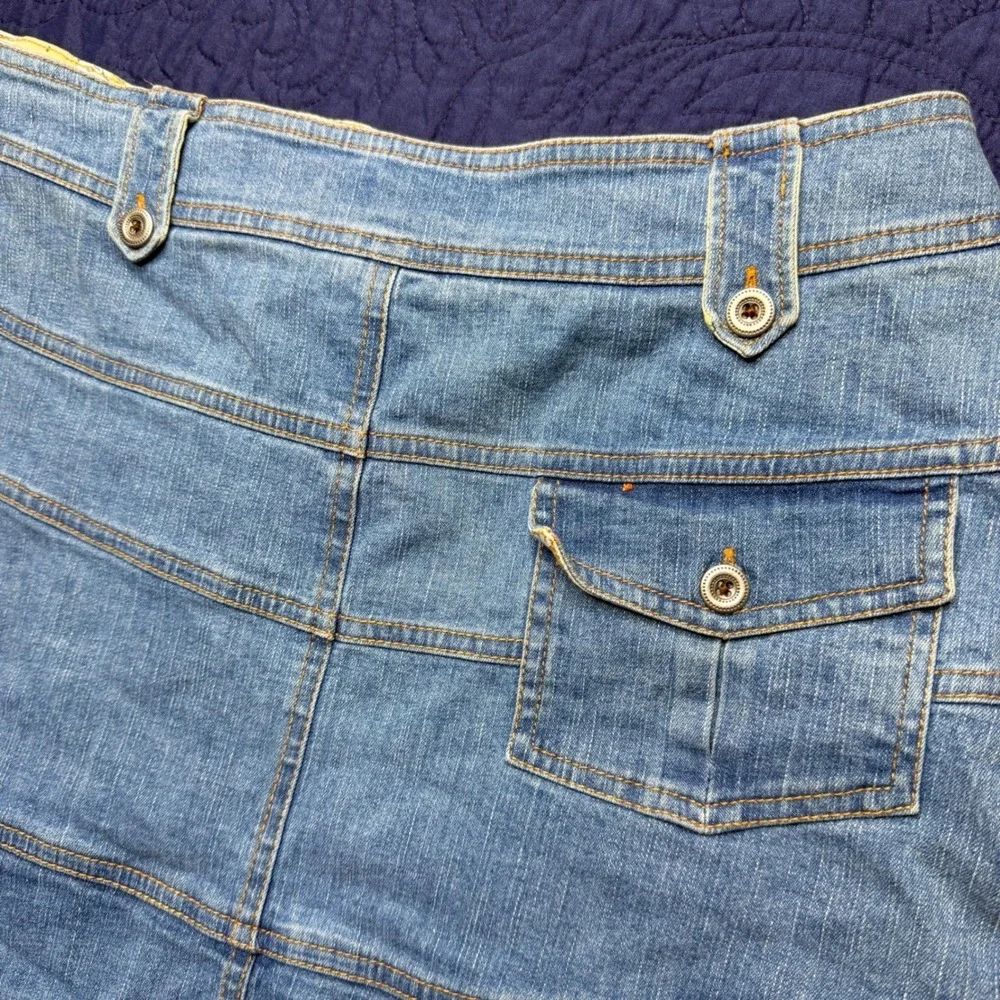 Oscar de la Renta Denim Tiered Ruffle Skirt Light Wash Blue Size 10 Boho Western
